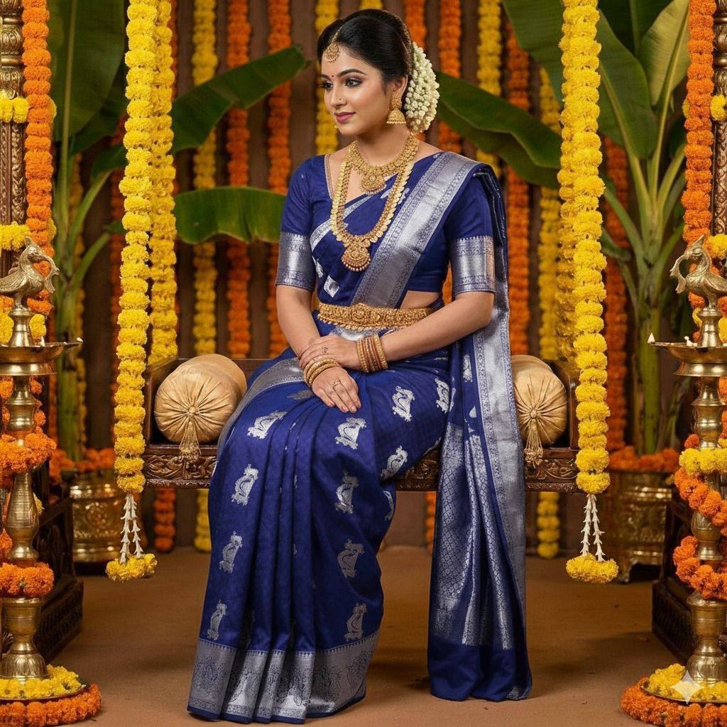 Elegant Soft Lichi Silk Saree For Women (Unstitched)