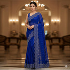 Stone Work Chiffon Georgette Saree for Women (Unstitched)