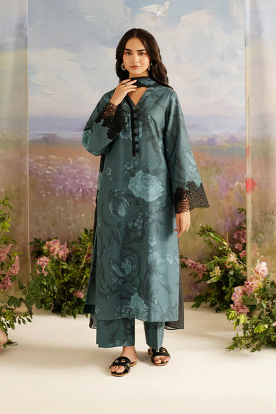 3-Piece Stitched Embroidered Lawn Suit With Chiffon Dupatta