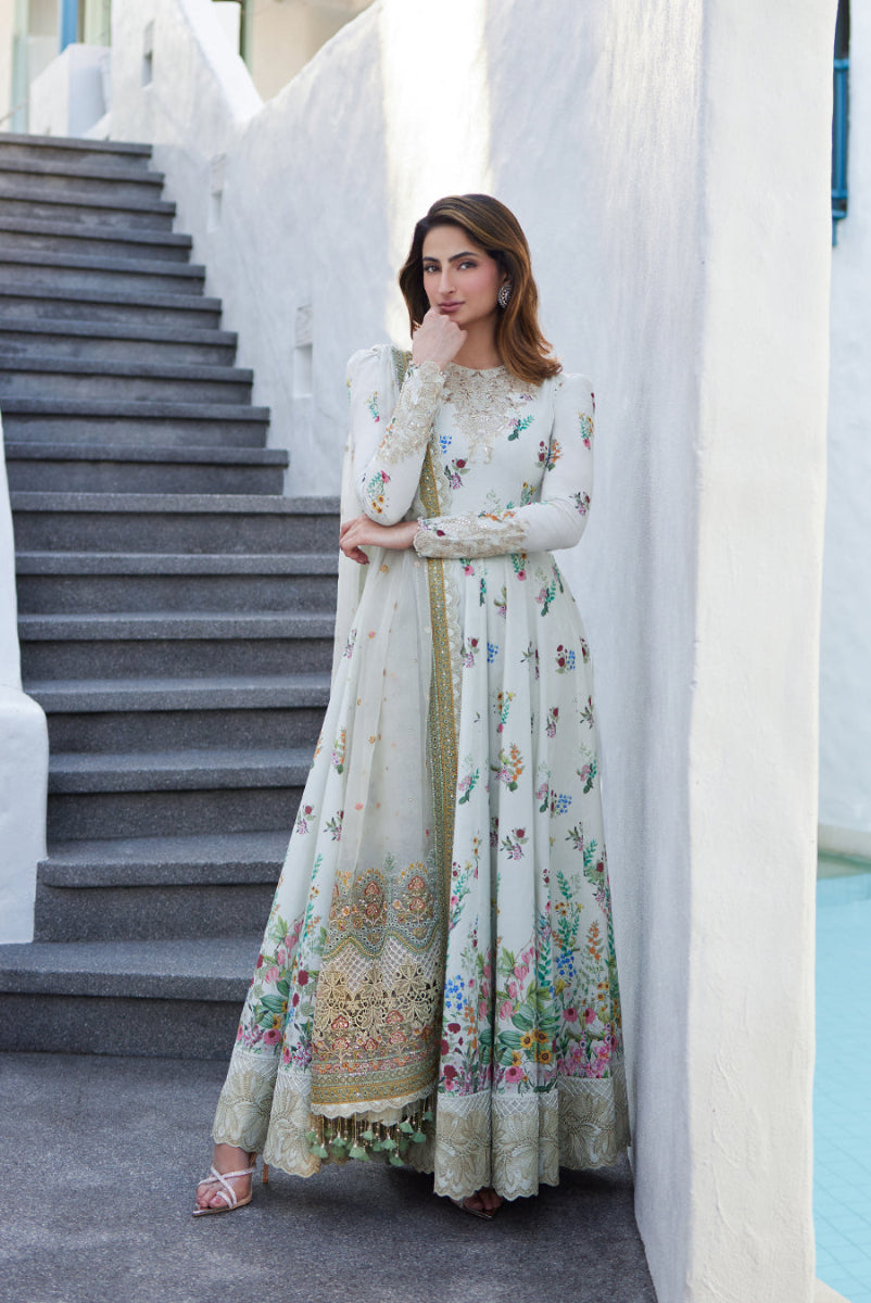 03-Piece Lawn Frock With Organza Dupatta