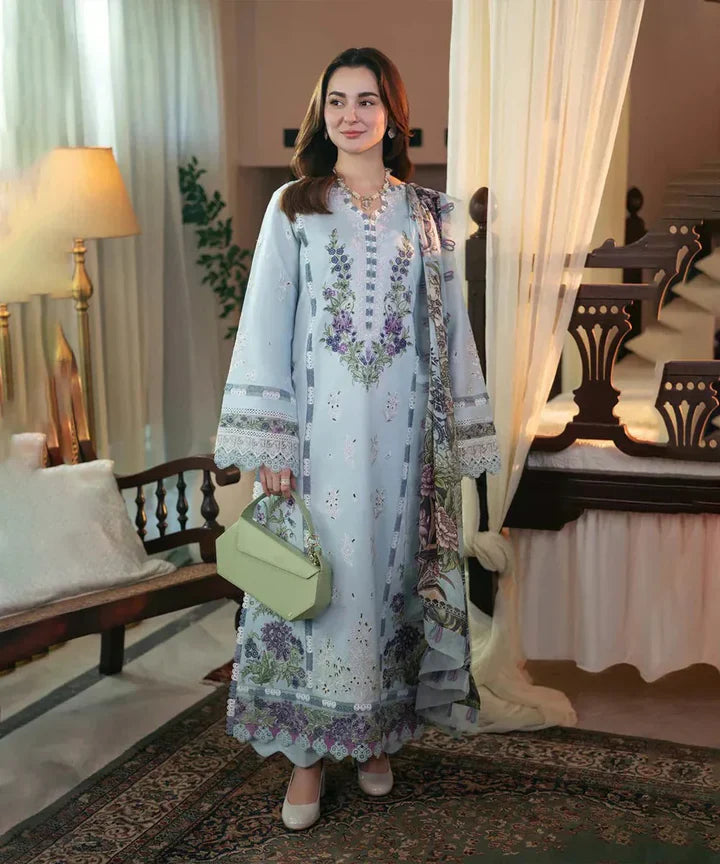 3PCS Fully Heavy Embroidered Lawn Dress With Digital Print Dupatta