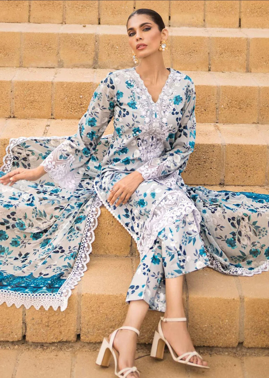 Lawn 3-Piece Suit with Khadi Net Dupatta