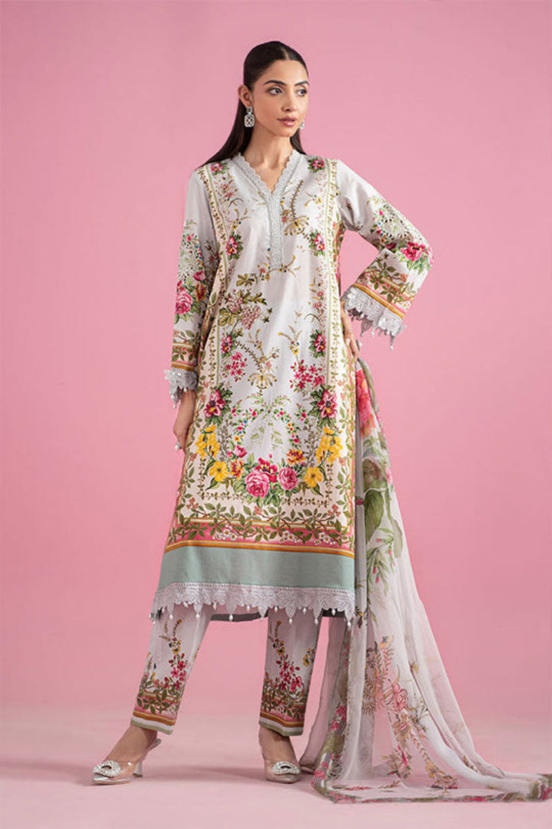 Premium Printed Lawn Suit with Embroidered Patches & Chiffon Dupatta.
