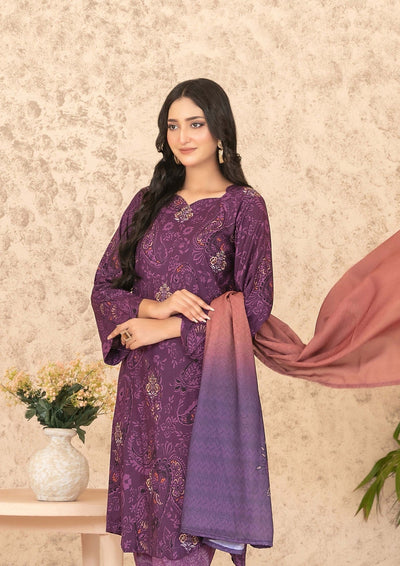 3 piece Stitched suit Boti Embroidered Digital Printed Shirt with Exclusive Shawl Dupatta