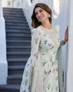 03-Piece Lawn Frock With Organza Dupatta
