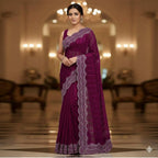 Stone Work Chiffon Georgette Saree for Women (Unstitched)