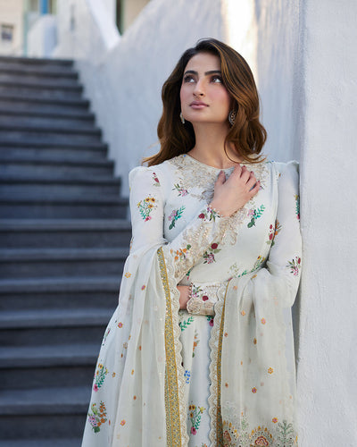 03-Piece Lawn Frock With Organza Dupatta