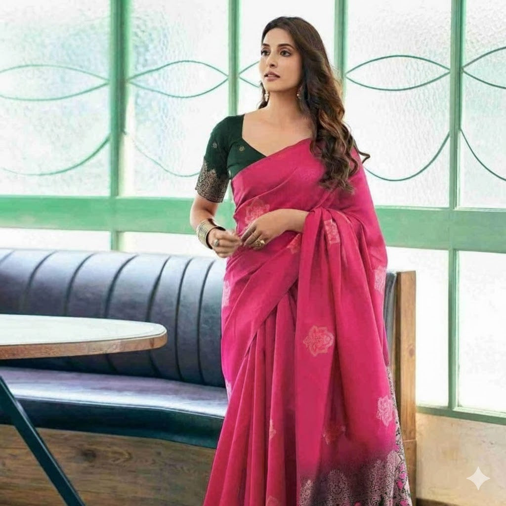 Elegant Jacquard Saree with Unstitched Blouse