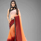 Women’s Ombré Georgette Saree with Mirror-Work Lace & Velvet Blouse Fabric (Unstitched)