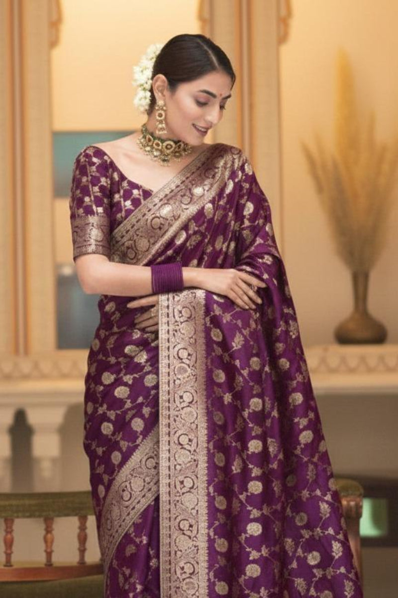 Printed Soft Lichi Silk Saree (Unstitched)