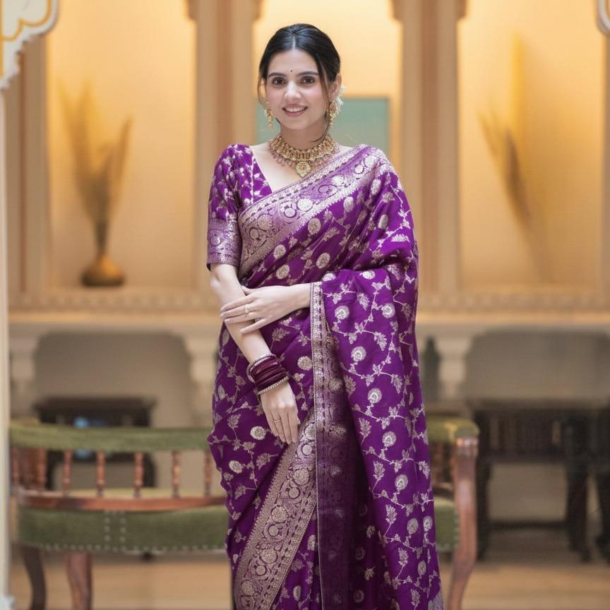 Printed Soft Lichi Silk Saree (Unstitched)