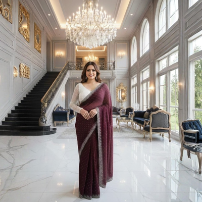 Georgette Saree with Blouse and Diamond Work For Women (Unstitched)