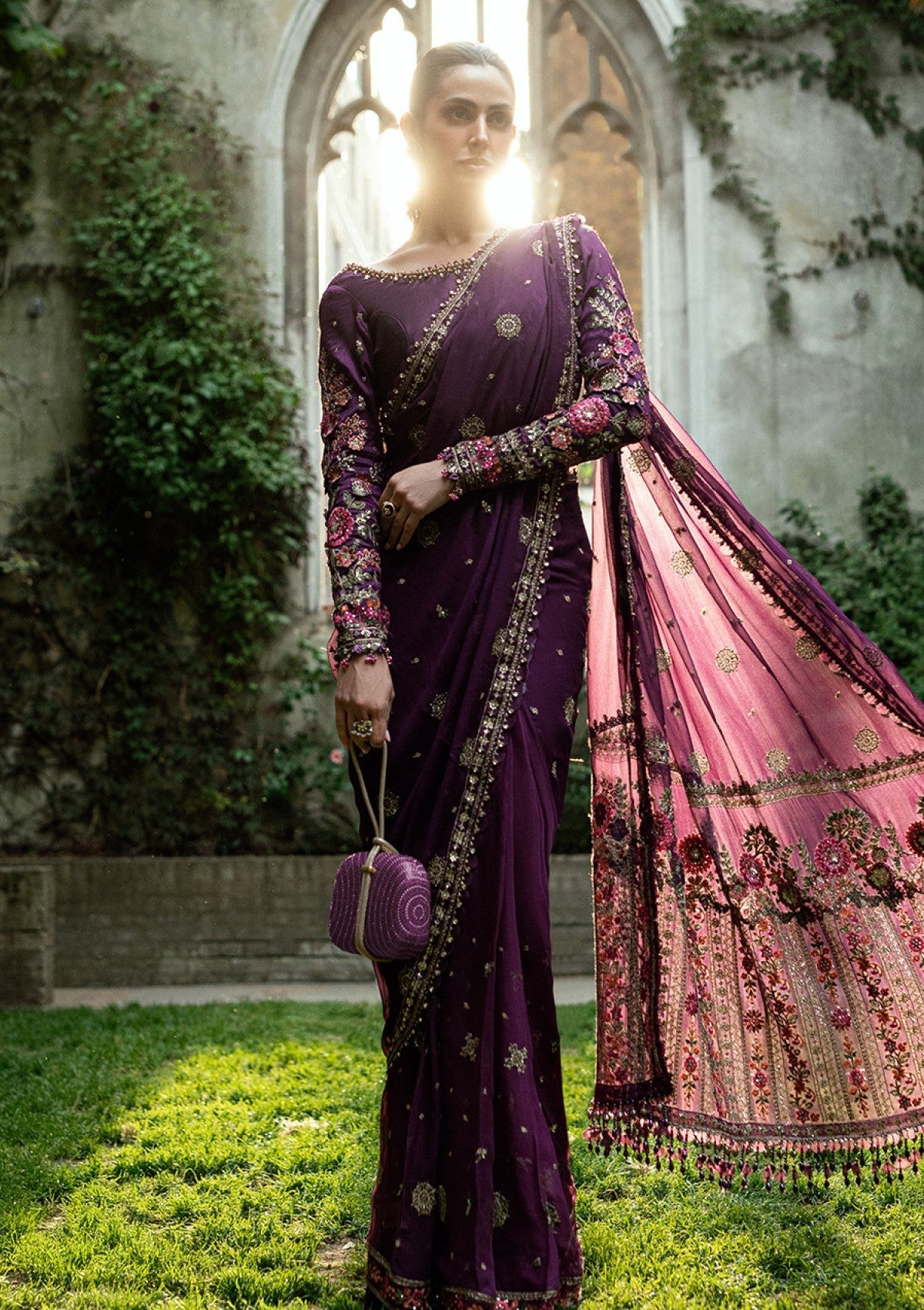 Chiffon Saree with Heavy Embroidery  - Ready  to Wear