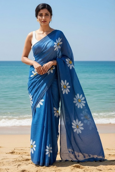 Printed Cotton Saree Collection With Fumka Border For Women (Unstitched)