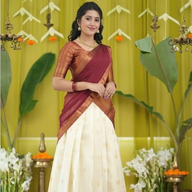 Silk Saree Lehenga With Blouse & Banarasi Dupatta For Women (Ustitched)