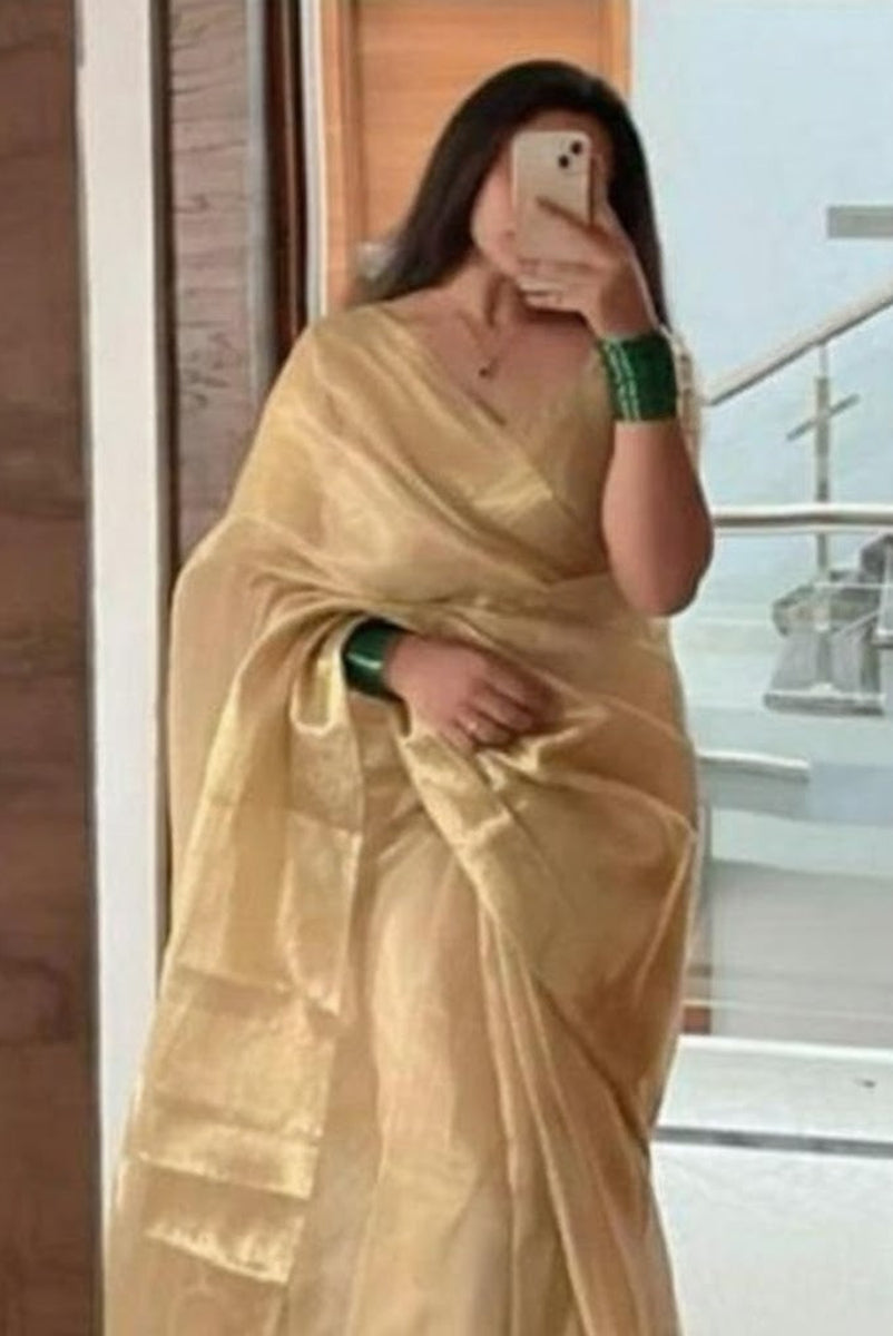 Silk Cotton Elegance Golden Saree Dress For Women (Unstitched)