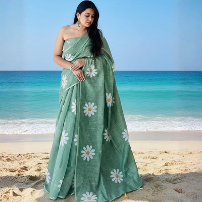 Printed Cotton Saree Collection With Fumka Border For Women (Unstitched)