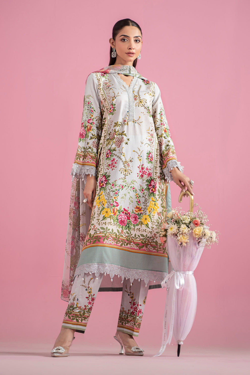 Premium Printed Lawn Suit with Embroidered Patches & Chiffon Dupatta.