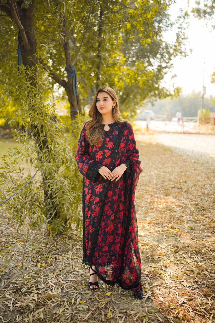 Aneela’s Black Luxury Lawn Suit Ready To Wear