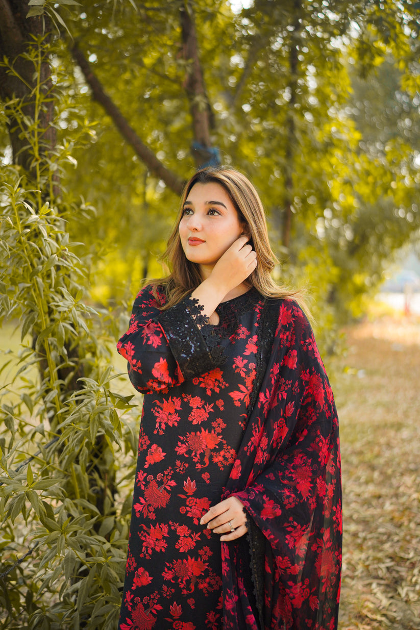 Aneela’s Black Luxury Lawn Suit Ready To Wear