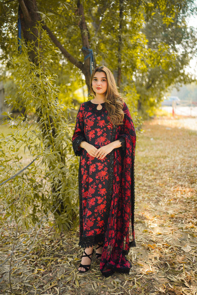 Aneela’s Black Luxury Lawn Suit Ready To Wear