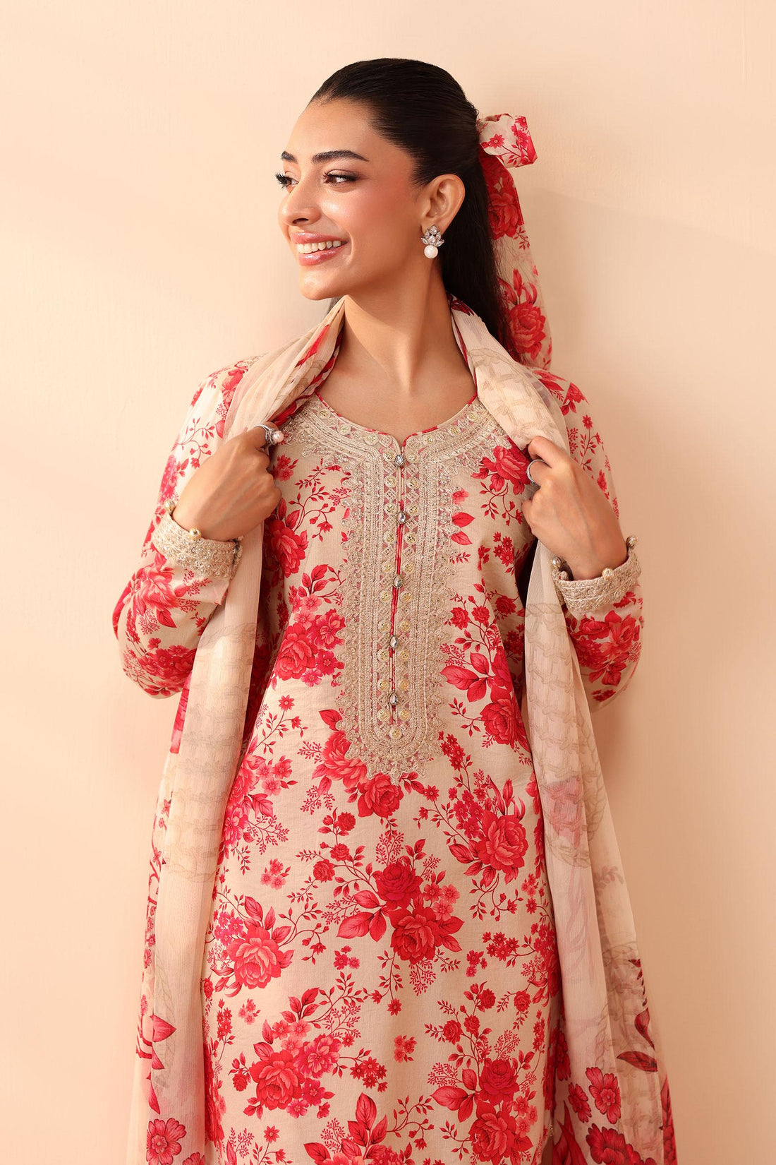 3 Piece Stitched Lawn & Chiffon Suit - Ready to Wear