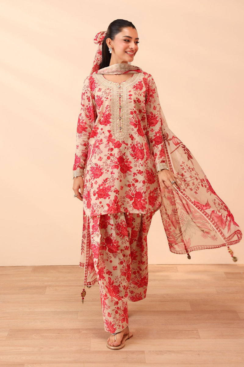 3 Piece Stitched Lawn & Chiffon Suit - Ready to Wear