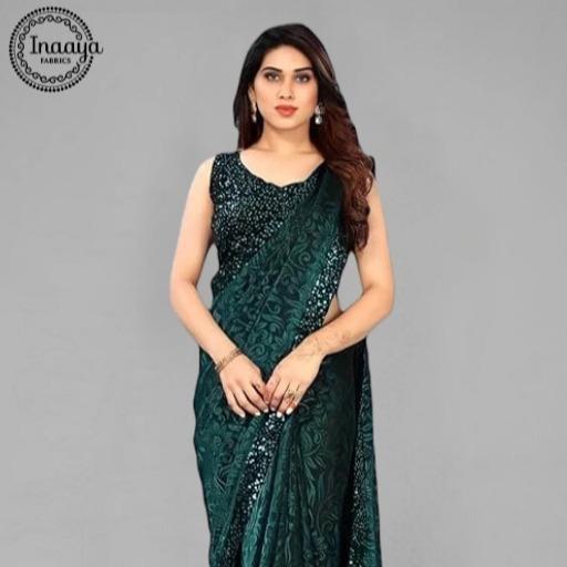 Trending Lycra Blend Saree with Sequins Work For Women (Unstitched)