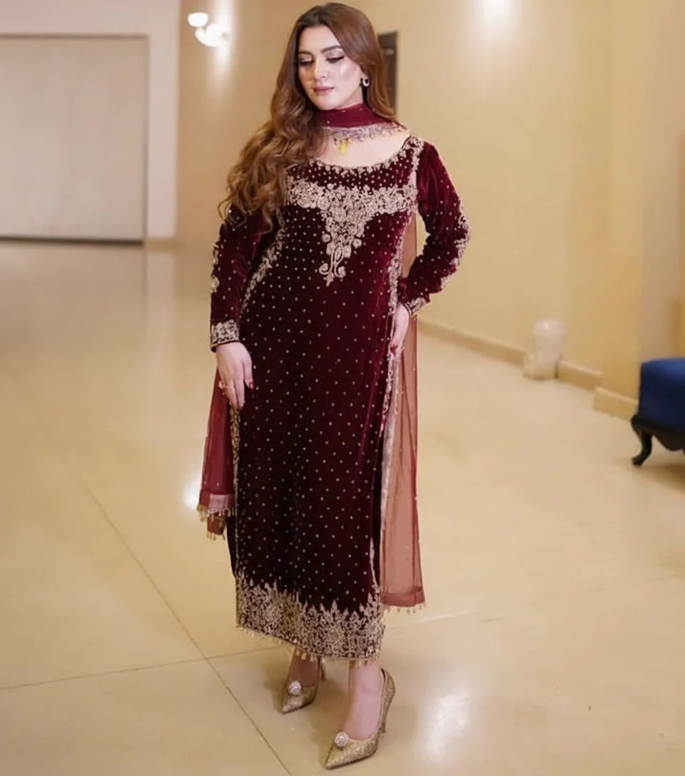 3 Piece Stitched Velvet suit - Ready to Wear