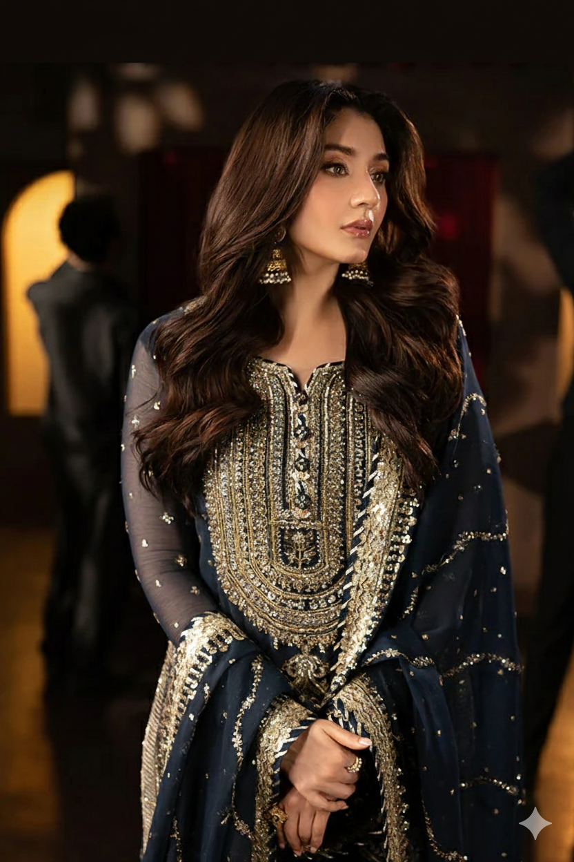 3 Piece Stitched Chiffon  Gharara Suit - Ready to Wear