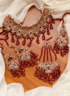 Regal Antique Gold & Ruby Red Bridal Jewelry Set