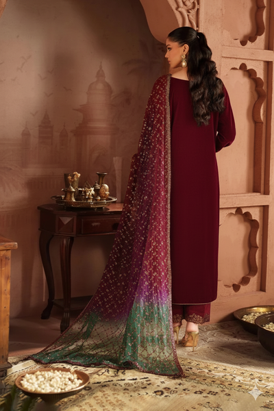 3 Piece Stitched  Velvet  suit - Ready  to  Wear