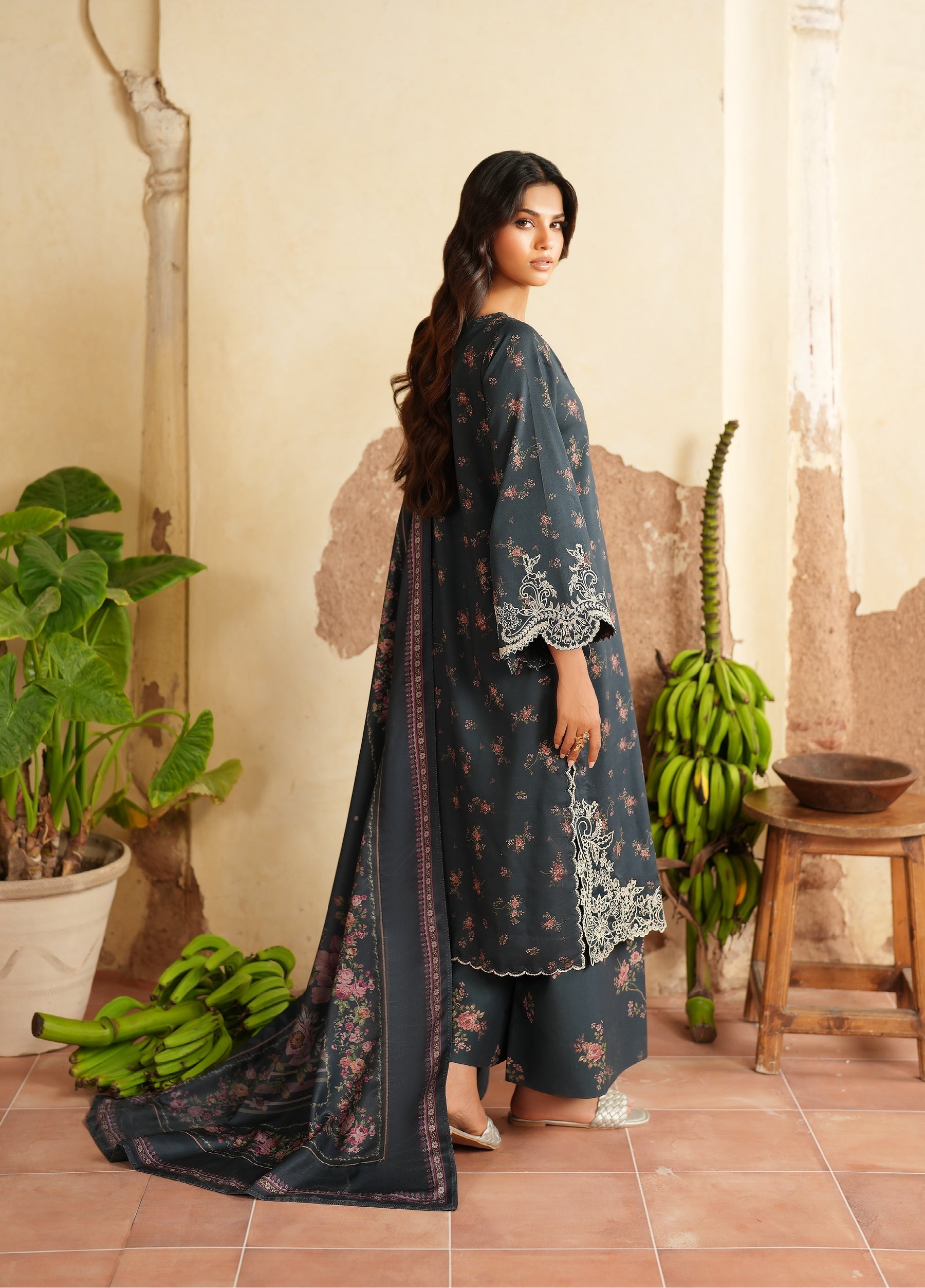 3 Piece Stitched Embroidered Lawn Suit Ready To Wear