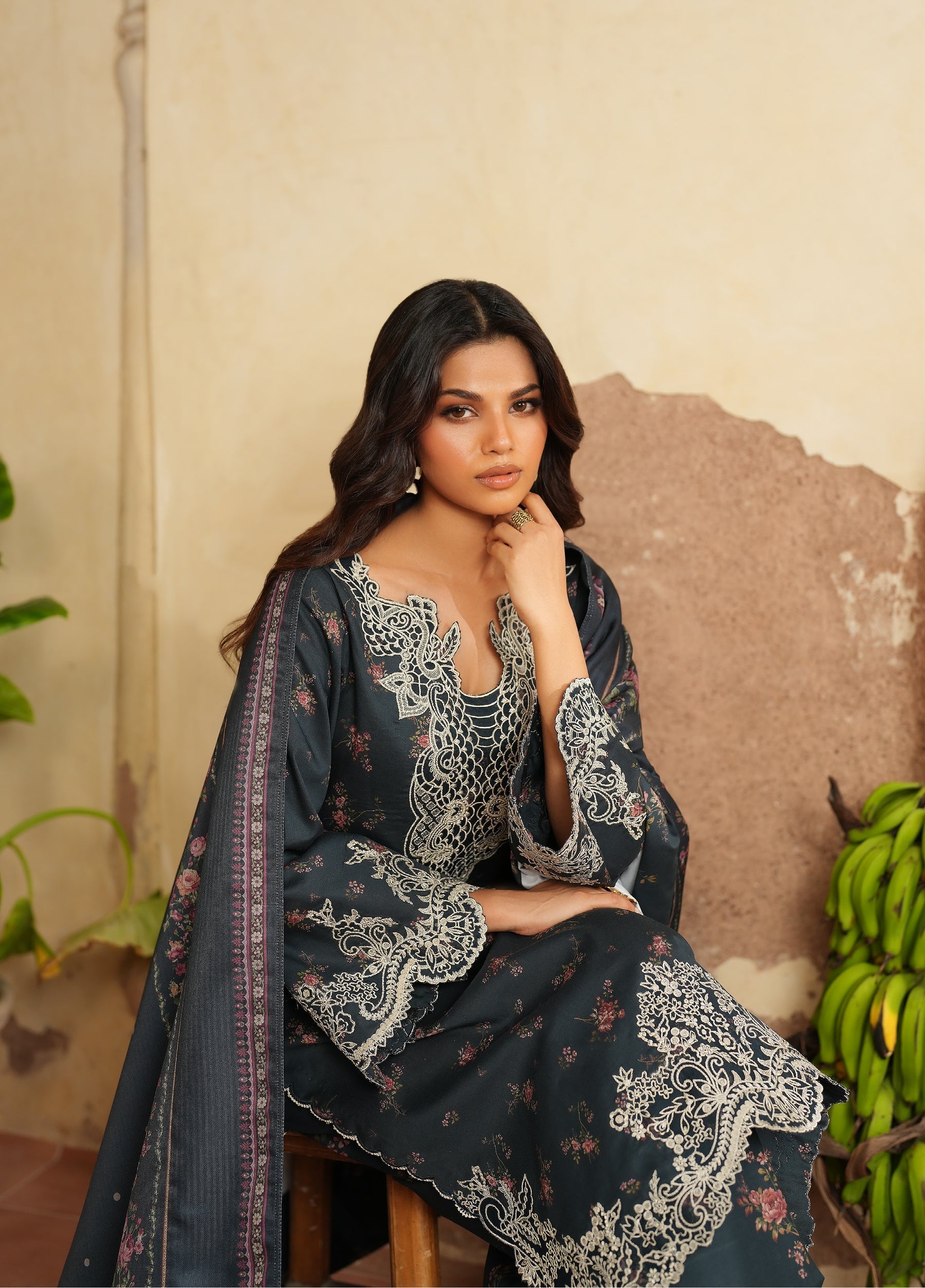 3 Piece Stitched Embroidered Lawn Suit Ready To Wear