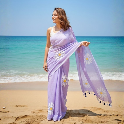 Printed Cotton Saree Collection With Fumka Border For Women (Unstitched)