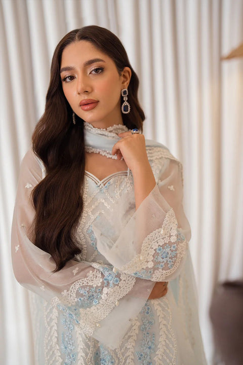 Luxury Embroidered Chiffon Suit with Satin Trouser