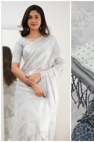 Ethereal Elegance Plain Silk Saree For Women (Unstitched)