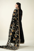 MARIA B Luxury Black Embroidered Net Maxi with Heavy Embellished Dupatta