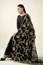 MARIA B Luxury Black Embroidered Net Maxi with Heavy Embellished Dupatta