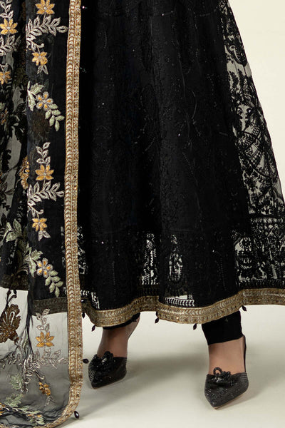MARIA B Luxury Black Embroidered Net Maxi with Heavy Embellished Dupatta