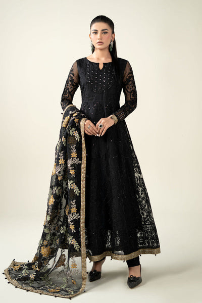 MARIA B Luxury Black Embroidered Net Maxi with Heavy Embellished Dupatta