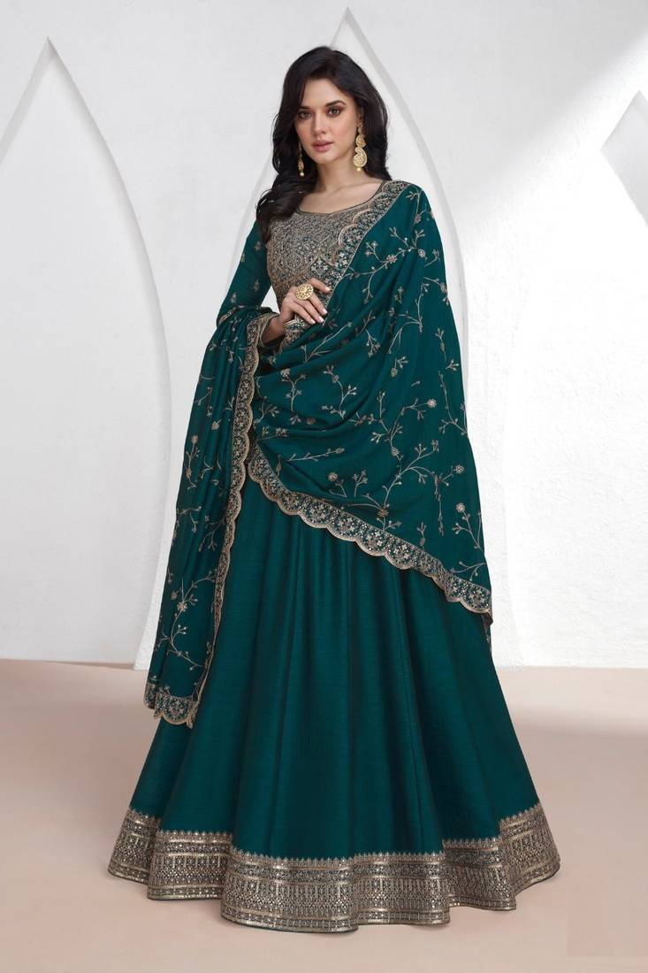 Premium Vichitra Sequin Embroidered Work Anarkali Suit