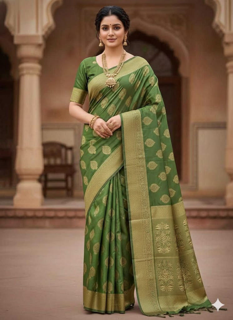 Exquisite Jacquard Silk Saree with Grand Pallu (Unstitched)