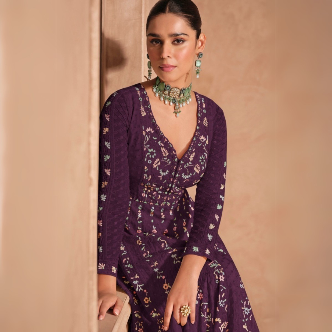 Sophisticated Chinon Suit with Sequence Work