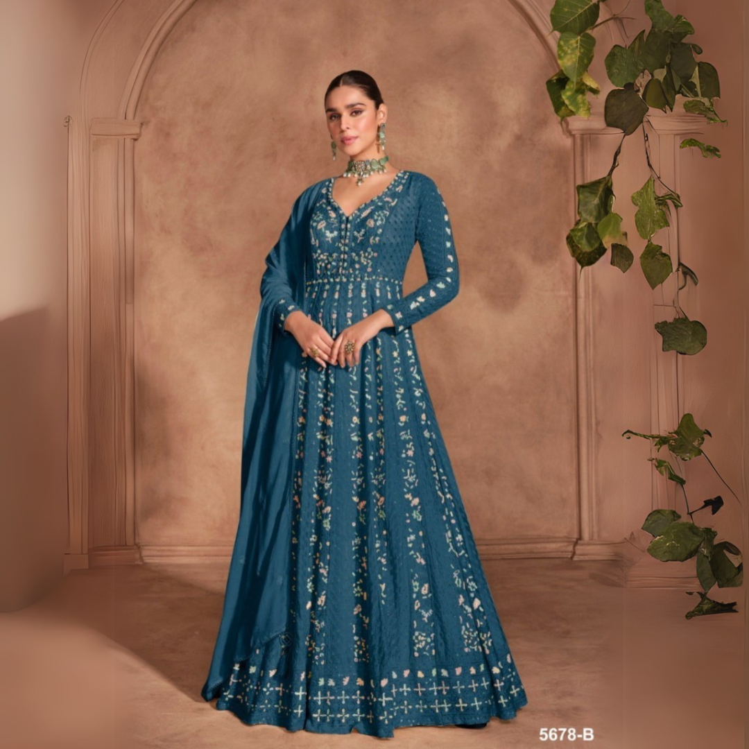 Sophisticated Chinon Suit with Sequence Work