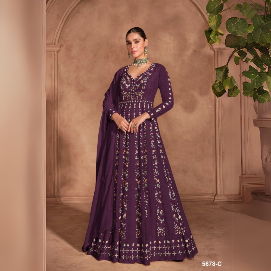 Sophisticated Chinon Suit with Sequence Work