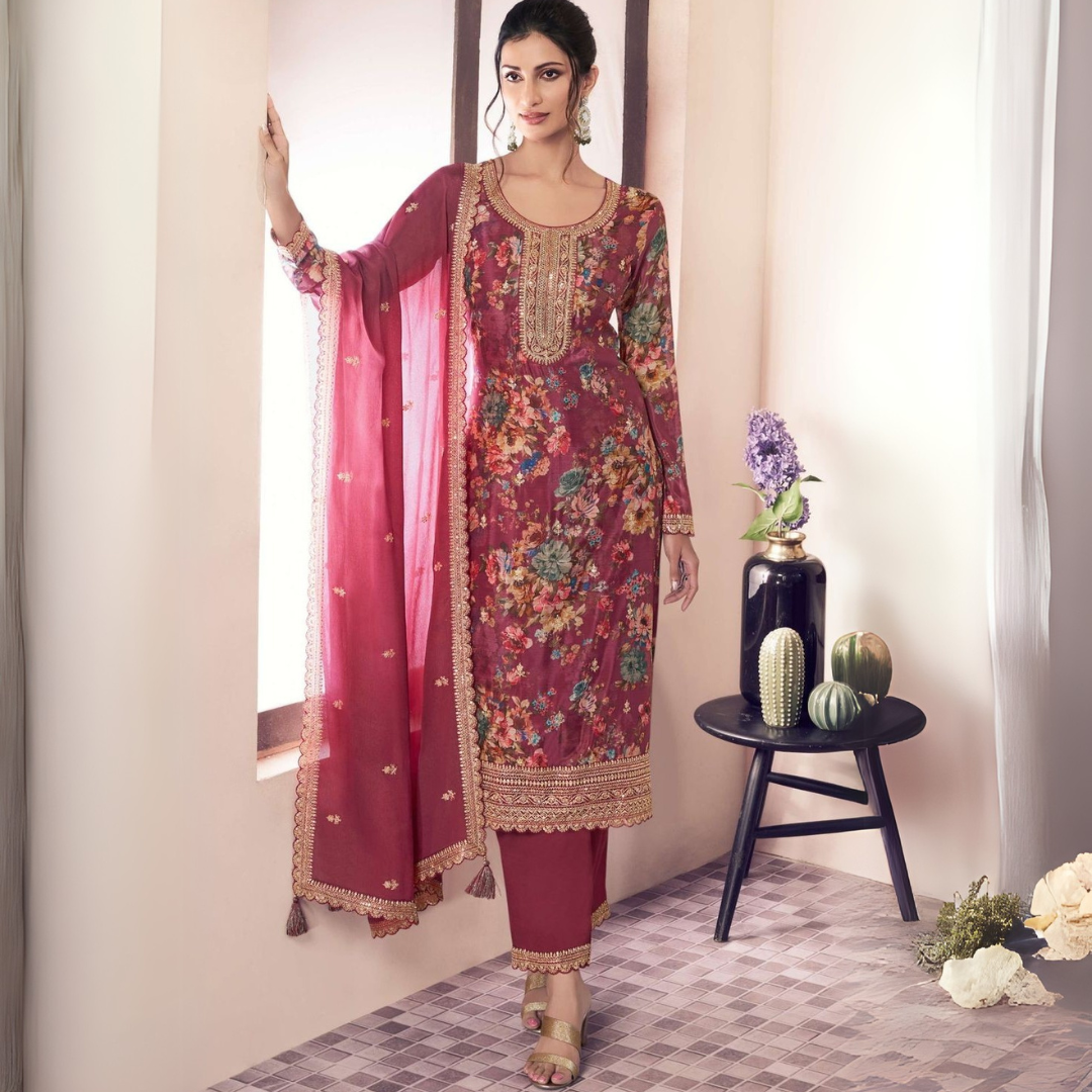 Elegance Redefined: Heavy Chinon & Santoon Silk Kurta Set