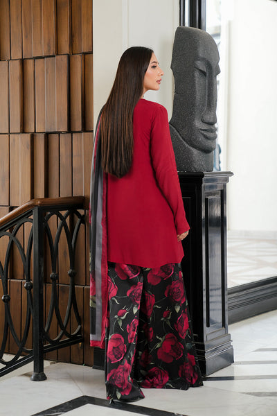 Lulusar New Arrival – Pure Raw Silk Embroidered Shirt with Digital Printed Trouser & Soft Silk Dupatta