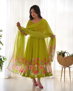 Floral Organza Anarkali With Dupatta And Pant