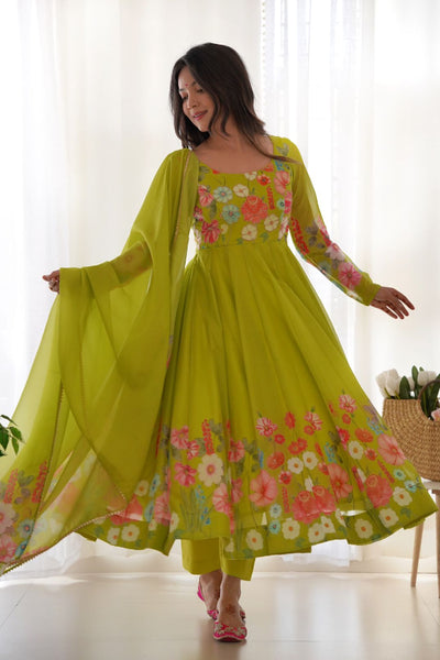 Floral Organza Anarkali With Dupatta And Pant